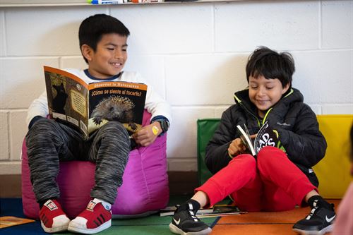 students reading