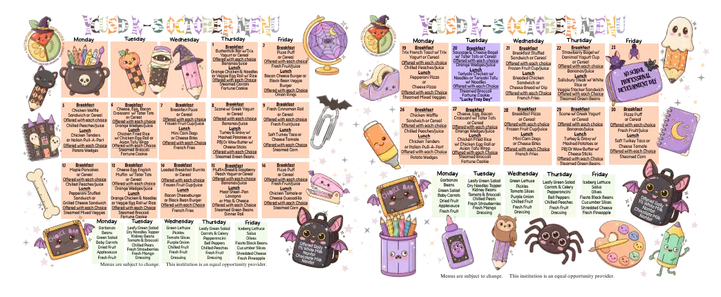YCUSD K-5 October Menu