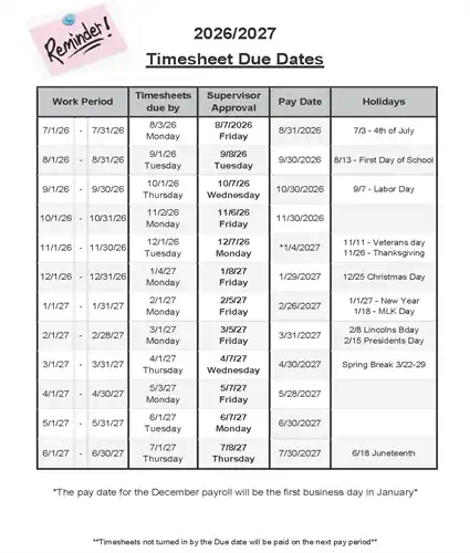 Timesheet Due Dates