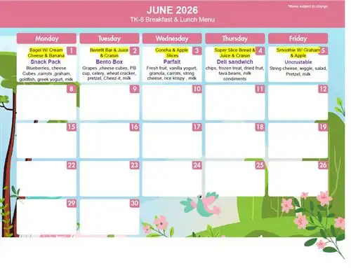 June TK-8 Breakfast & Lunch Menu (regular session)