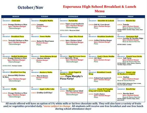 Esperanza Breakfast and Lunch Menu