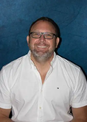 moore with blue background