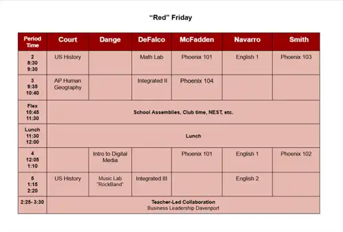 Red Friday Schedules