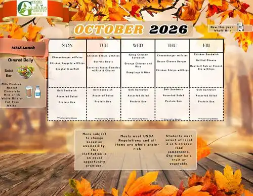 McCaffrey Middle School's October Lunch Menu image