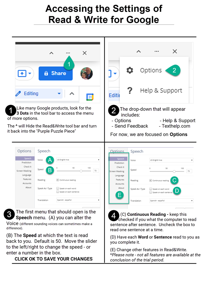 accessing the settings of Read&Write for Google