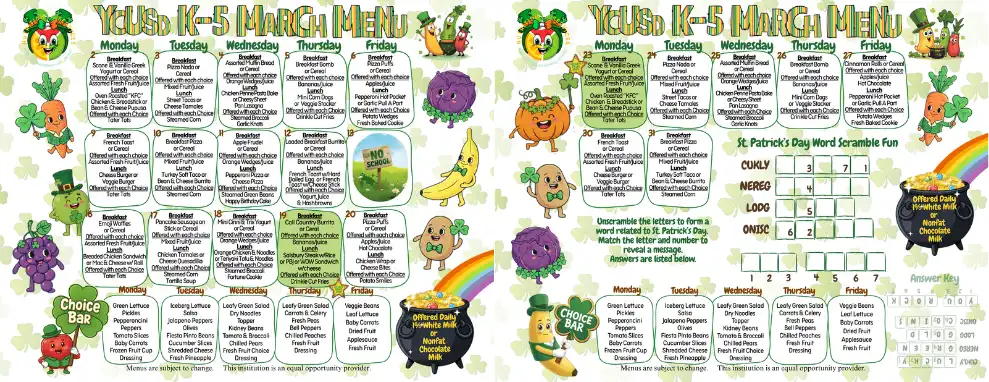 K-5 March 2026 Consolidated Menu
