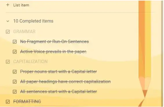 Google Keep as a Writing Checklist