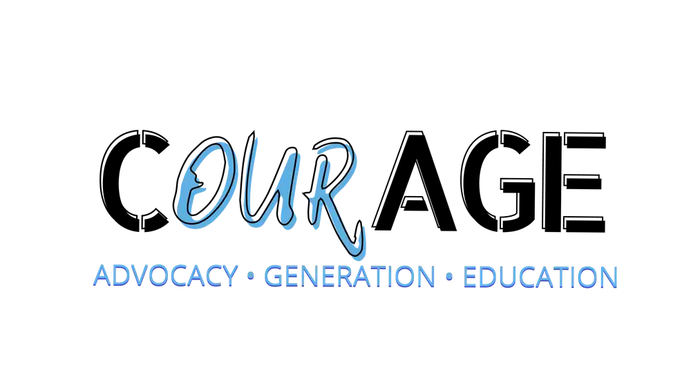 CourAGE spelled out in black and blue colors