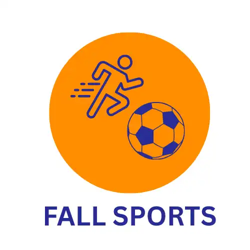 An orange circle, inside of it there's an outline of a running person and soccer ball 