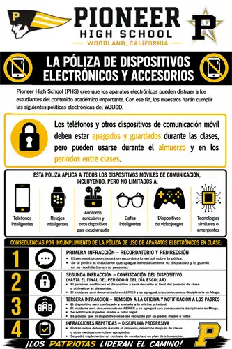 Spanish copy of the PHS Electronic Device policy which is listed below