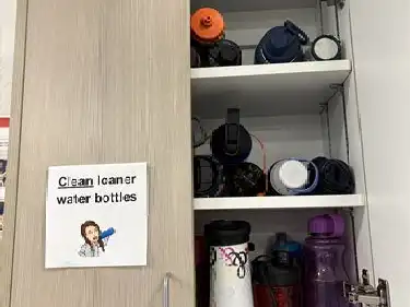 water bottles in a cabinet
