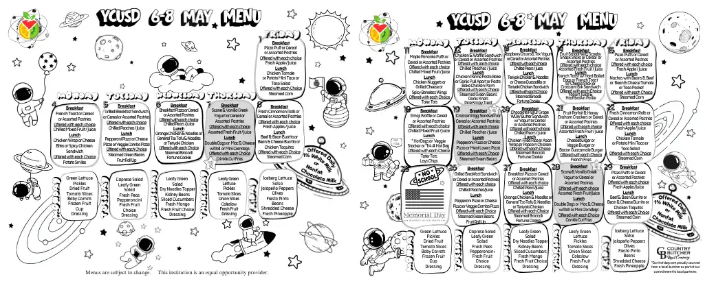 6-8 May 2026 Consolidated Menu
