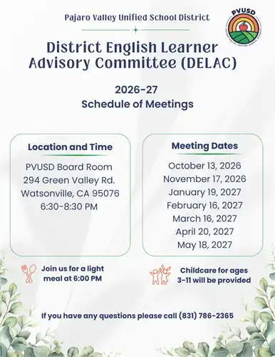 District English Learner Advisory Committee schedule of meetings