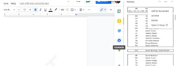 Google Keep notes into Google Docs