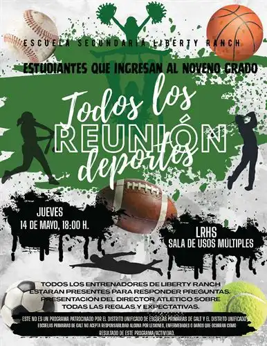Incoming 9th Graders All LRH Sports Meeting Flyer - Spanish