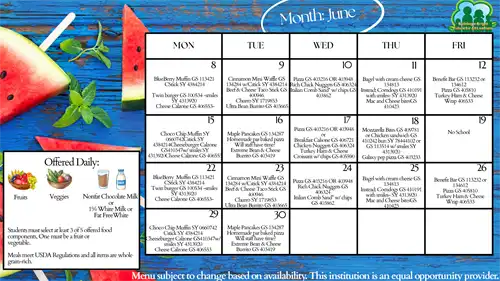 Summer School 2026 June Menu