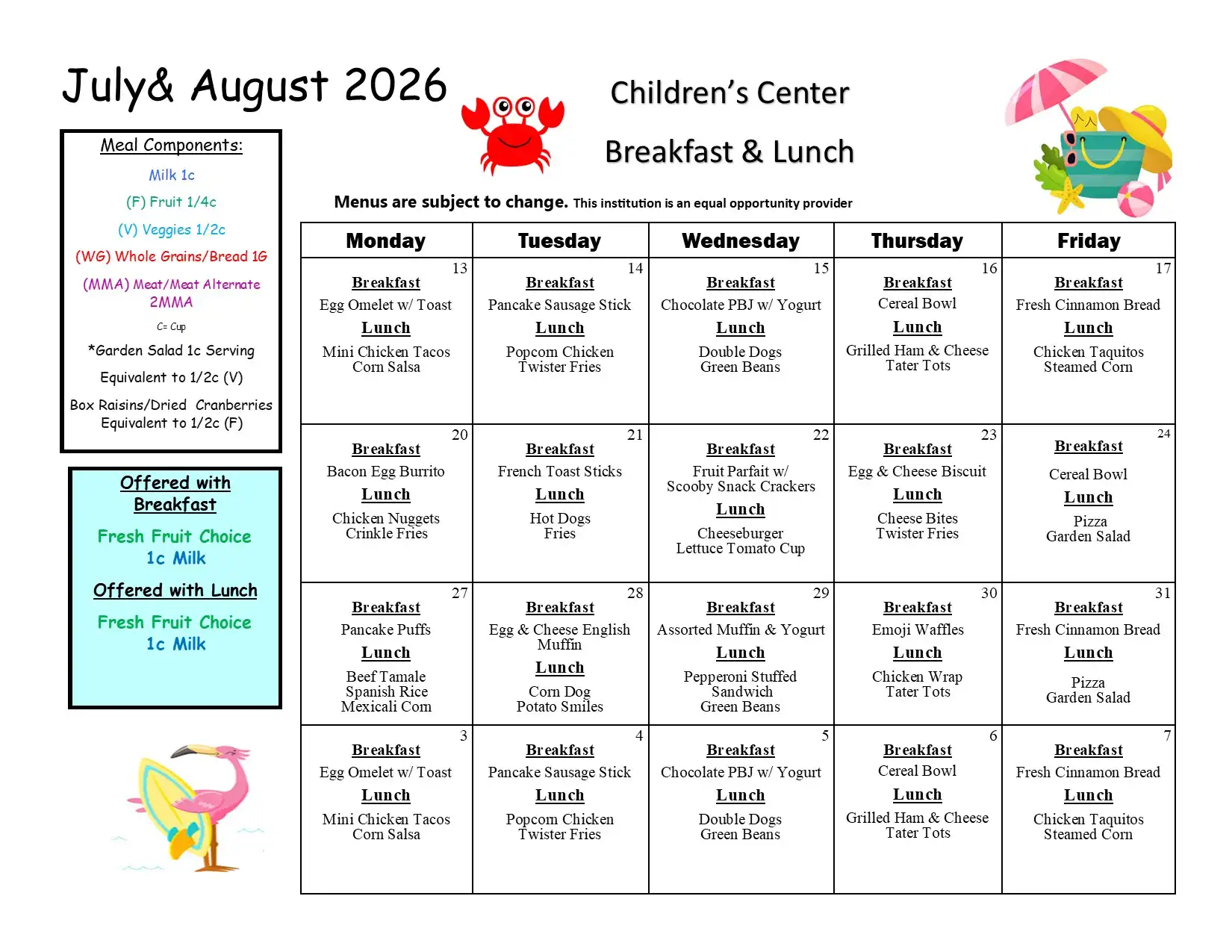 Childrens Center Summer 2026 July - August