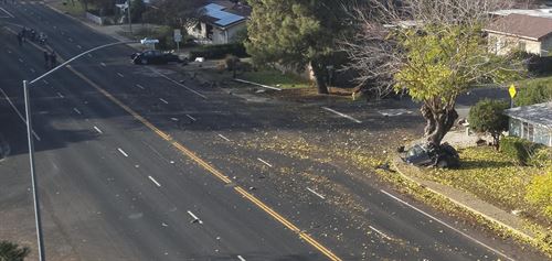 Ariel view of East Ave. showing a vehicle collision that occurred on Dec. 18, 2024