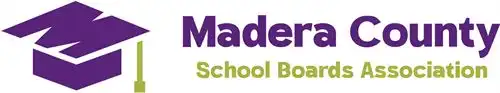 Madera County School Boards Association logo with a cap and tassel in purple and green