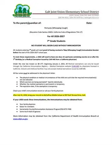 Pertussis Parent Letter English