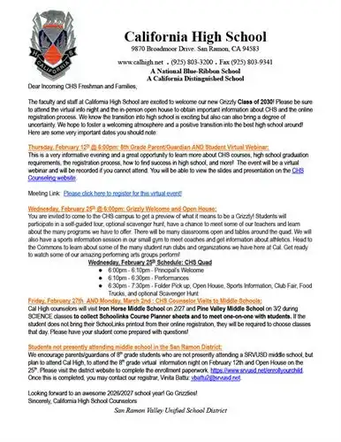 Cal High Incoming Freshman 2026